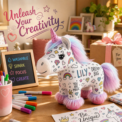 🦄DIY Color-In Unicorn Plush Toy Kit  - Washable & Reusable Art Fun /with 12 Washable Markers