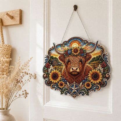 Sparkling Highland Cow Diamond Art Acrylic Door Plaque