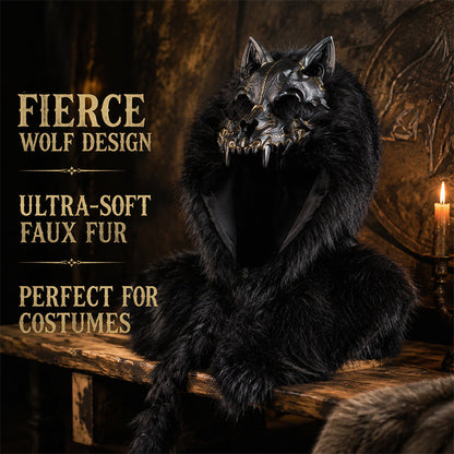 🐺Halloween Medieval Viking Faux Wolf Skull Hooded Cape