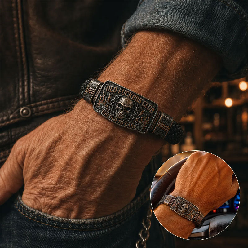 ☠️Old Fuckers Club Braided Leather Bracelet  | 2026 Limited Edition Vintage Bracelet