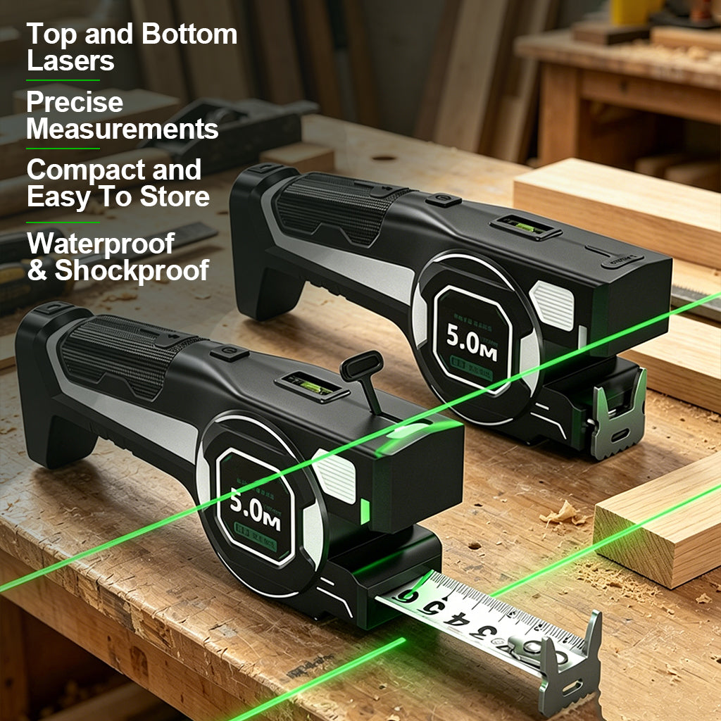 3-in-1 Digital Laser Carpenter’s Distance Measuring Tape — Distance Measurer with Infrared Spirit Level and High-Precision 5m Steel Tape Measure