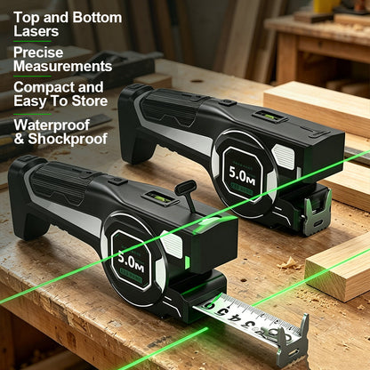 3-in-1 Digital Laser Carpenter’s Distance Measuring Tape — Distance Measurer with Infrared Spirit Level and High-Precision 5m Steel Tape Measure