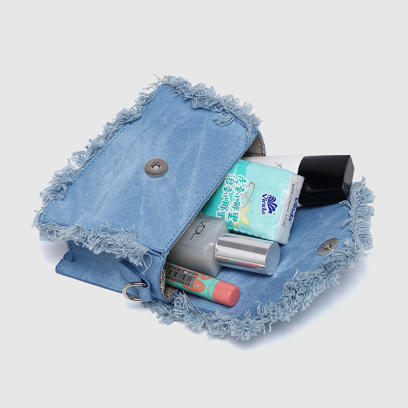 Retro Denim Kedjeväska Med Tofs