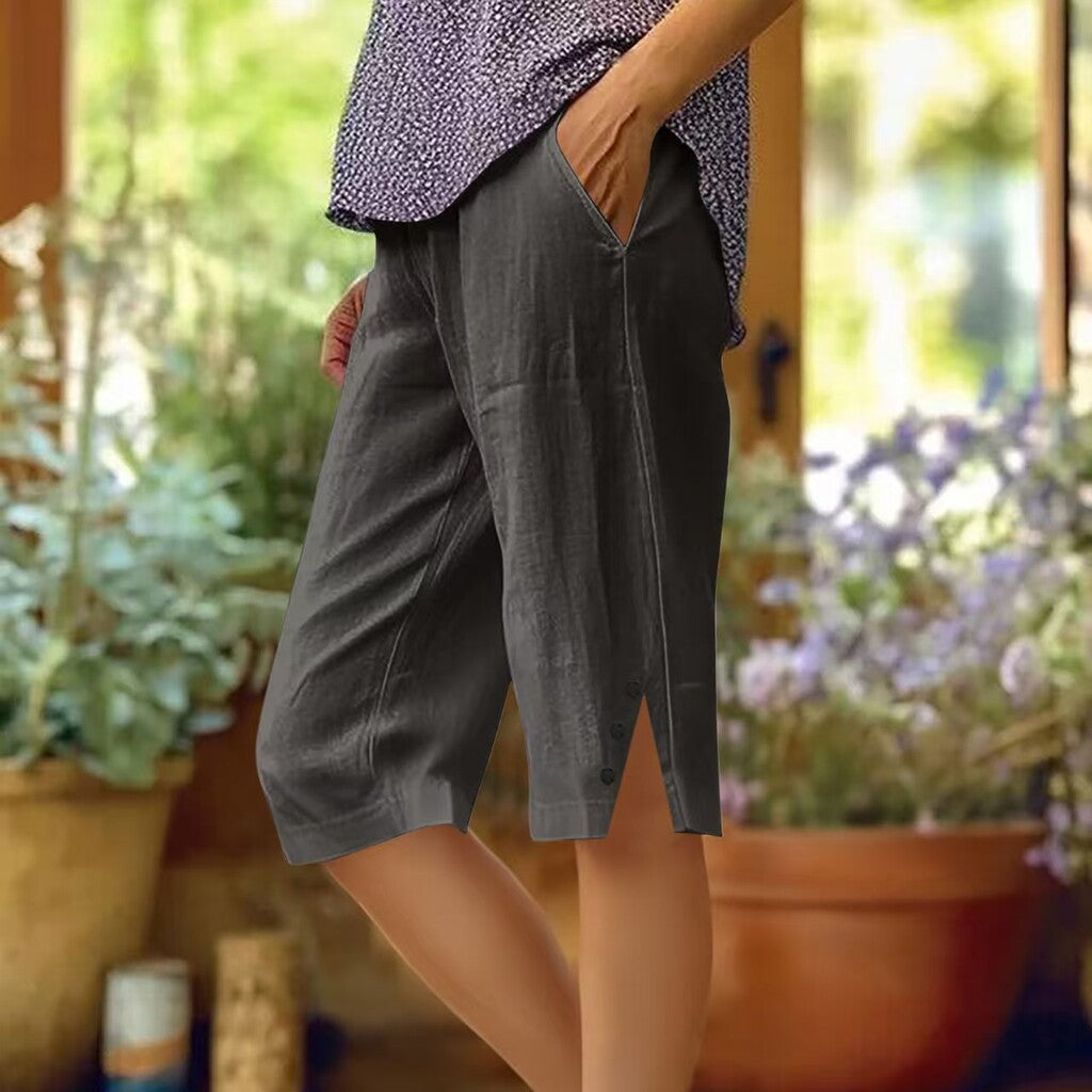 👖Women's Casual Solid Color Pocket Capri Pants