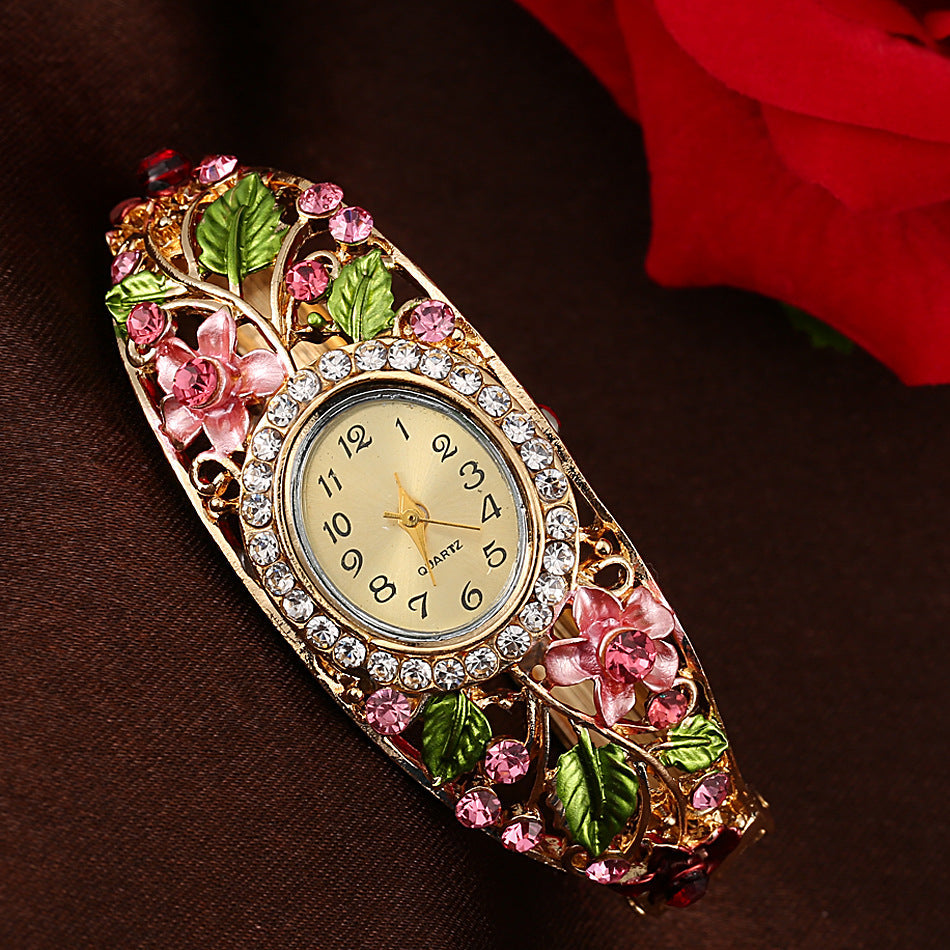 ⌚Vintage-style Elegant Cloisonné Ladies’ Bracelet Watch – A Blossoming Display ✨