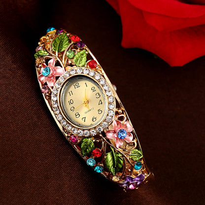 ⌚Vintage-style Elegant Cloisonné Ladies’ Bracelet Watch – A Blossoming Display ✨