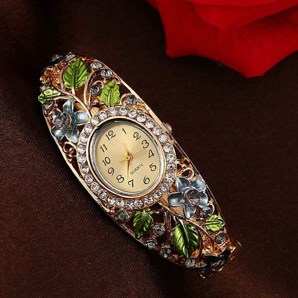 ⌚Vintage-style Elegant Cloisonné Ladies’ Bracelet Watch – A Blossoming Display ✨