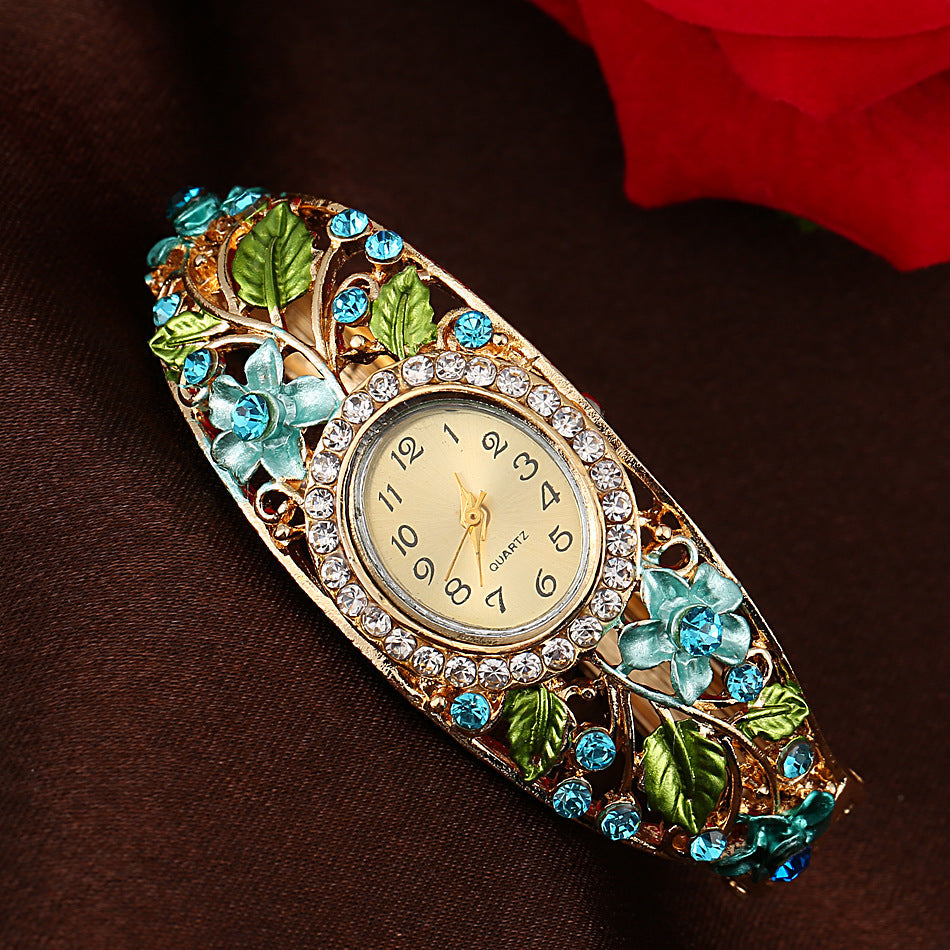⌚Vintage-style Elegant Cloisonné Ladies’ Bracelet Watch – A Blossoming Display ✨
