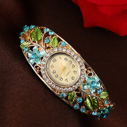 ⌚Vintage-style Elegant Cloisonné Ladies’ Bracelet Watch – A Blossoming Display ✨