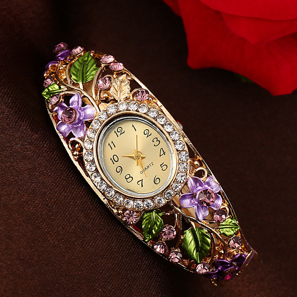 ⌚Vintage-style Elegant Cloisonné Ladies’ Bracelet Watch – A Blossoming Display ✨