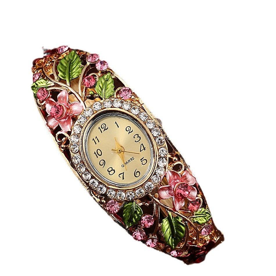 ⌚Vintage-style Elegant Cloisonné Ladies’ Bracelet Watch – A Blossoming Display ✨