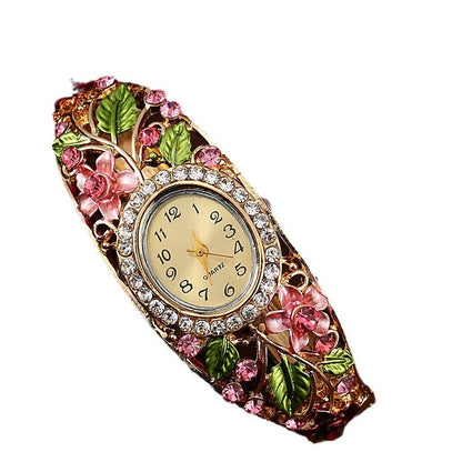 ⌚Vintage-style Elegant Cloisonné Ladies’ Bracelet Watch – A Blossoming Display ✨