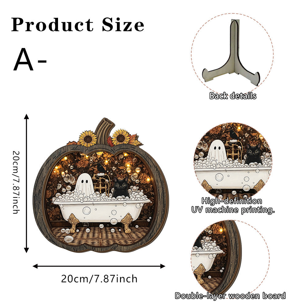 👻 Enchanting Halloween Ghost Pumpkin Decor | Cozy Wooden Tabletop Ornament with Charming Scenes