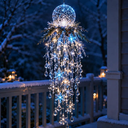 ❄️Crystal Cascade Christmas Lights – Hanging LED Veranda Decorations: Snowflakes & Crystals ✨