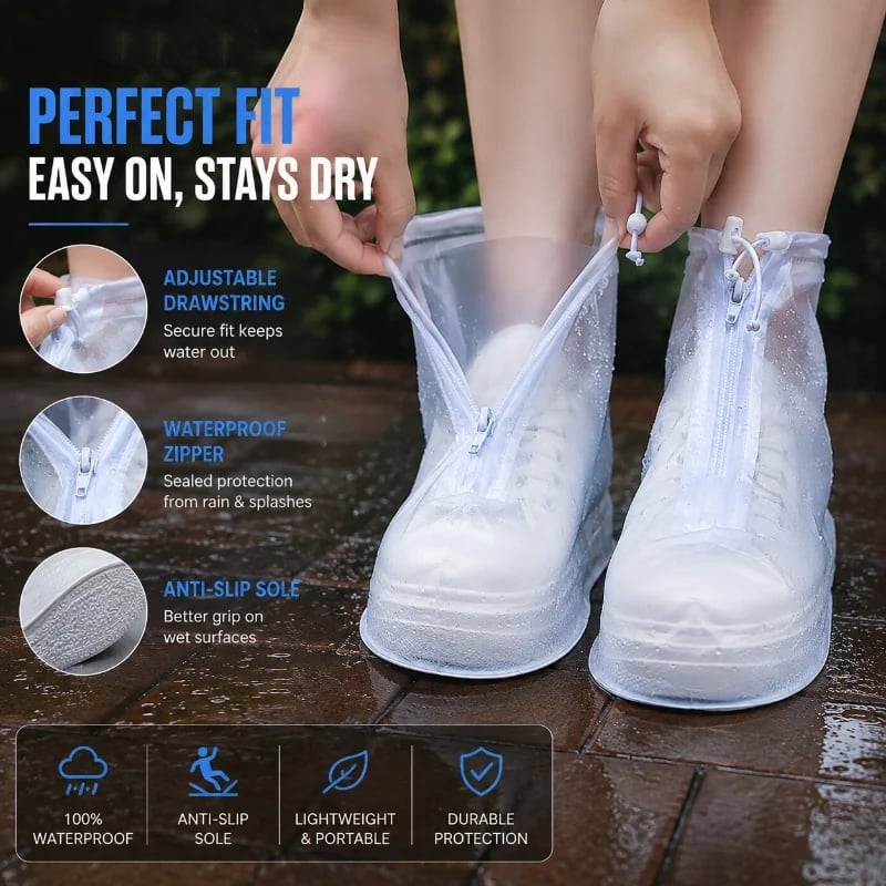 Waterproof Shoe Covers with Zipper & Adjustable Drawstring