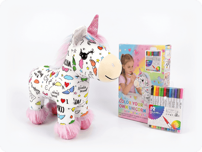 🦄DIY Color-In Unicorn Plush Toy Kit  - Washable & Reusable Art Fun /with 12 Washable Markers