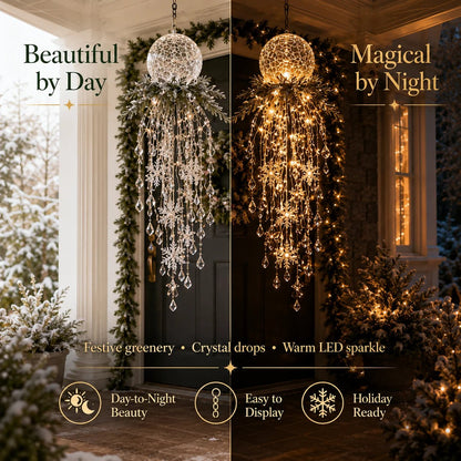 ❄️Crystal Cascade Christmas Lights – Hanging LED Veranda Decorations: Snowflakes & Crystals ✨