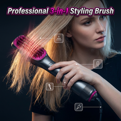 3-in-1 Hot Air Hair Brush and Curler—Quick Curling Wand and Electric Straightening Brush