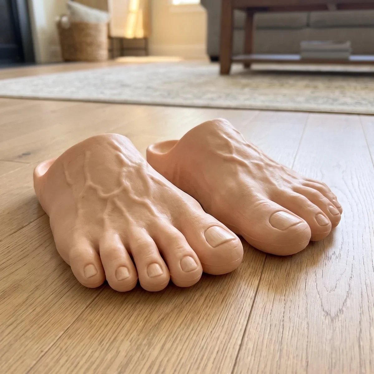 😂 Realistic Barefoot Slippers – Funny Giant Toe Slides, Hilarious Prank Gift 👣