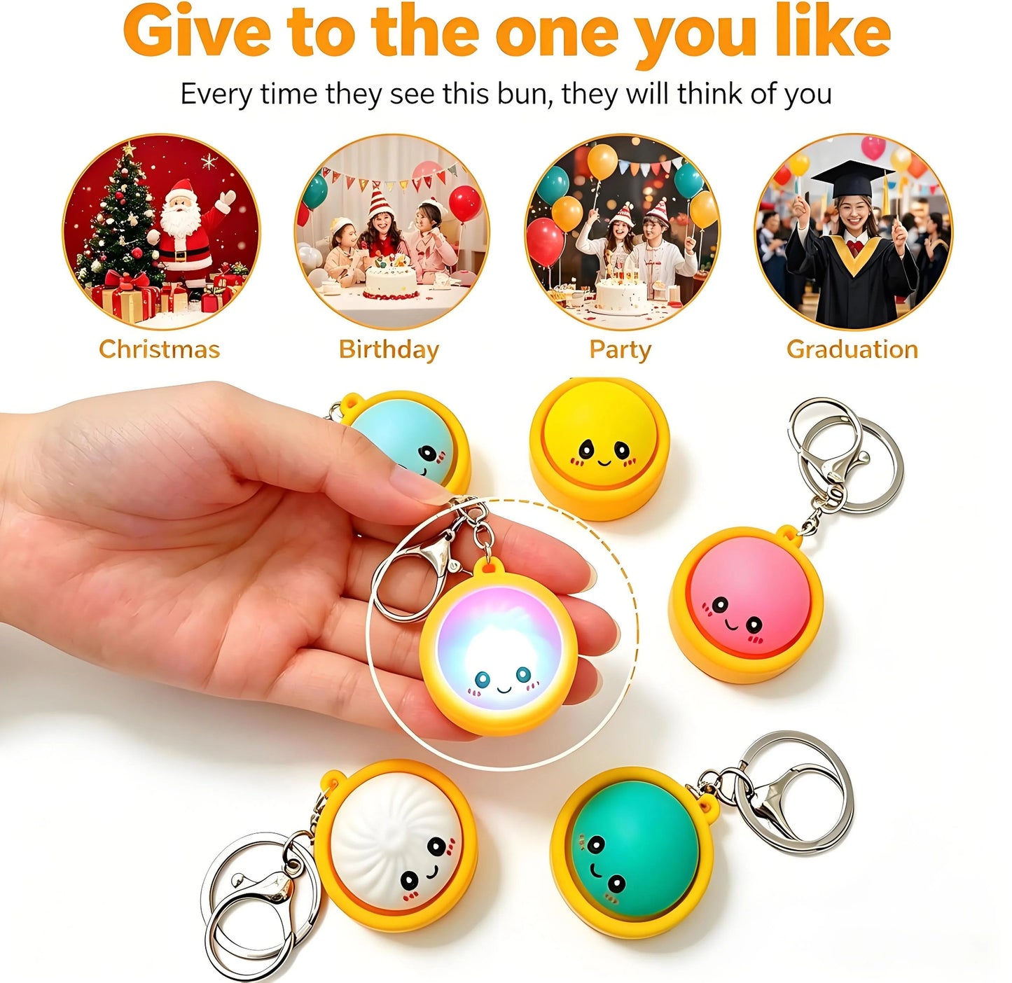 🔥  Cute Dumpling Pressable Fidget Keychain - touch sensing light