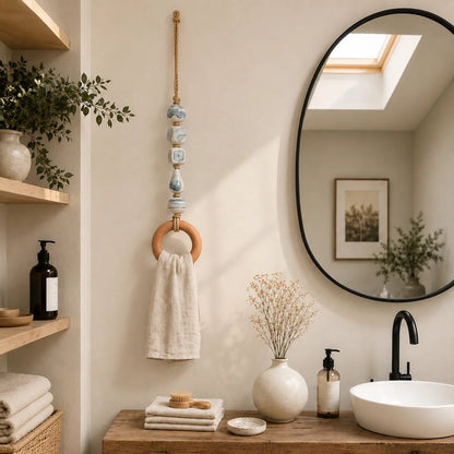 Decorative Beaded Towel Hanger with Wooden Ring