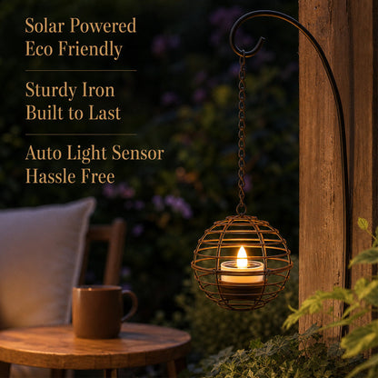 Solar Powered Spherical Candle Lanterns - Metal Hanging Lights for Garden & Patio Decor