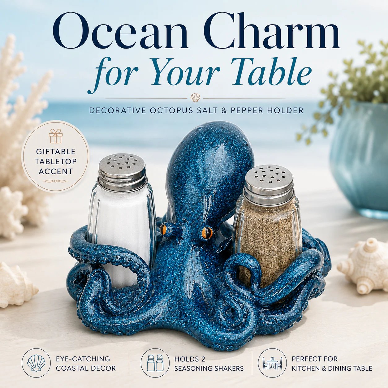 🐬Coastal Animal Salt & Pepper Shaker Holder Set