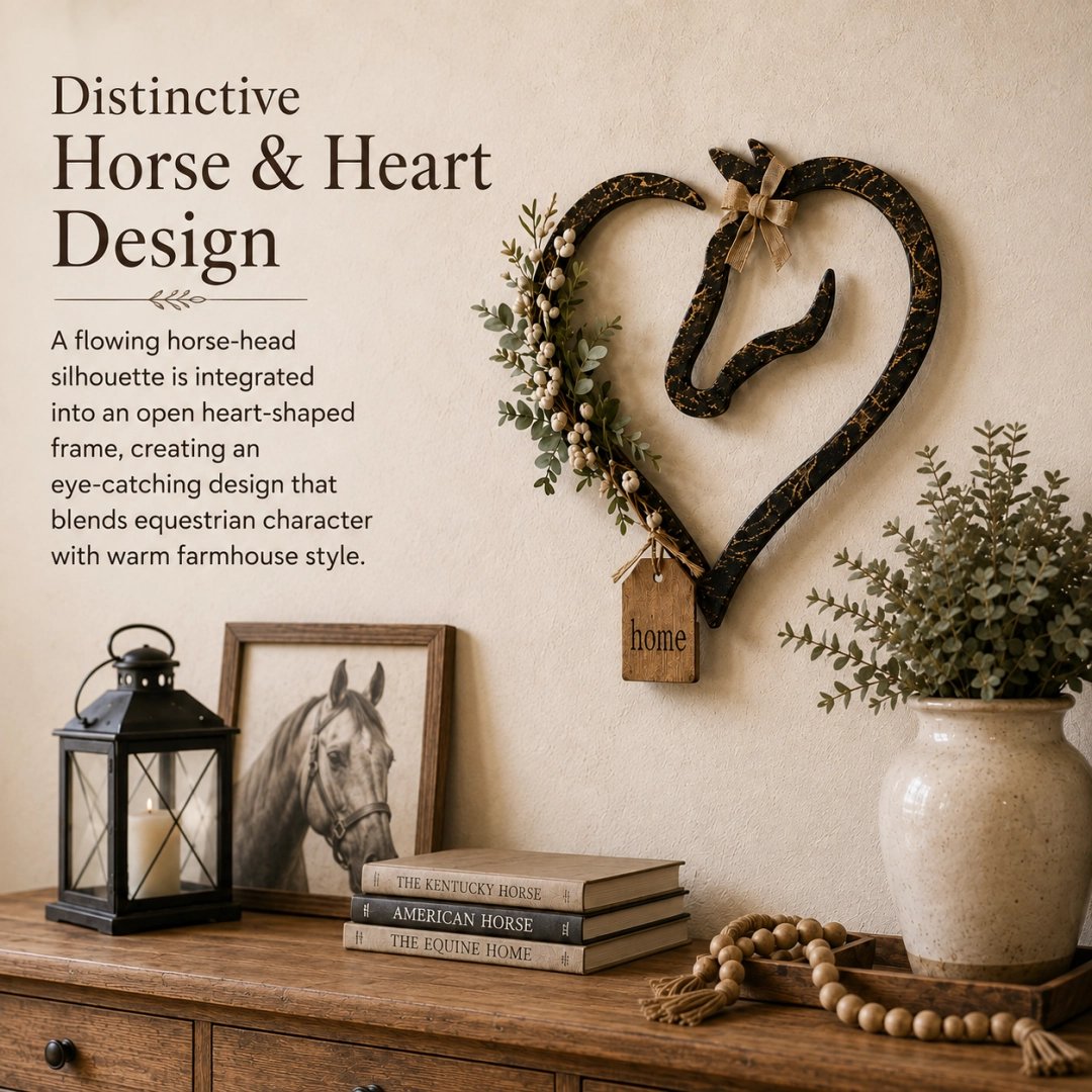 💖Rustic Horse Heart Wall Decor with Greenery – Farmhouse Equestrian Home Accent