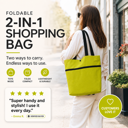 🛍️2-in-1 Foldable Shopping Cart  – Carry More, Roll Easier
