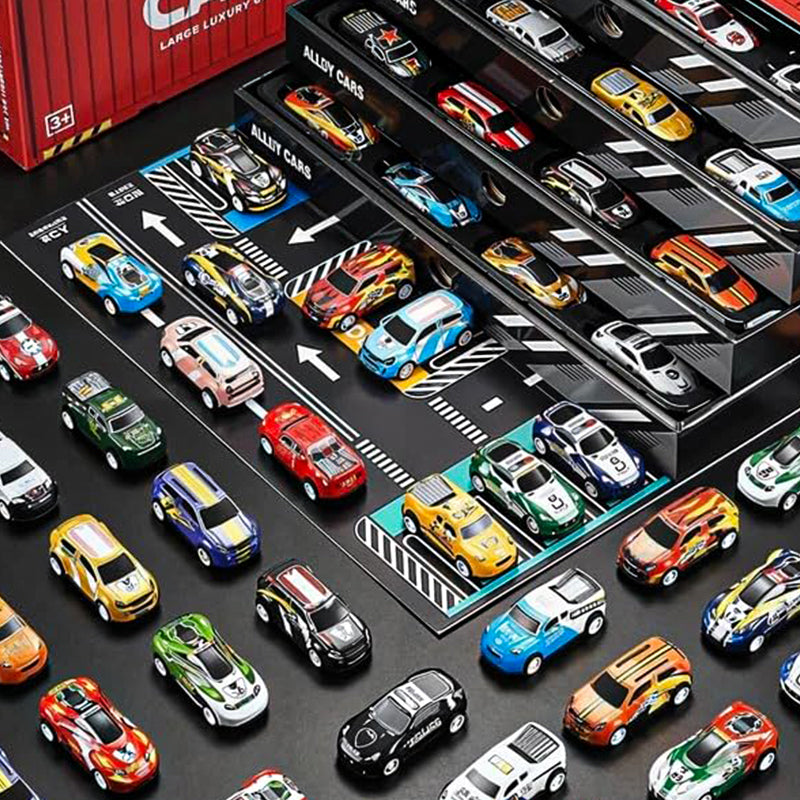 Presentset, inklusive mini-behållare för bilar med utdragbar baksida 🚗🎁