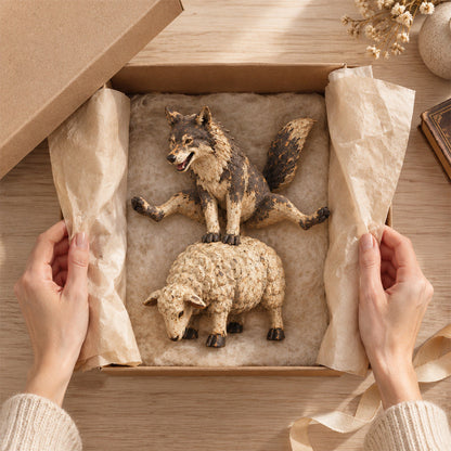 🐺Funny Wolf Riding a Sheep Figurine🐑 | Rustic Farmhouse Animal Statue
