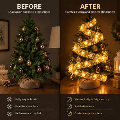 ✨Christmas Double-Layered Hot-Stamped Satin Ribbon with LED Strip Lights
