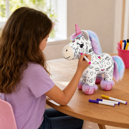 🦄DIY Color-In Unicorn Plush Toy Kit  - Washable & Reusable Art Fun /with 12 Washable Markers