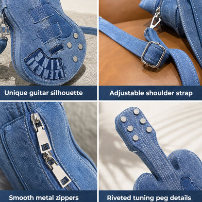 Unique Guitar-Shaped Denim Crossbody Bag for Women