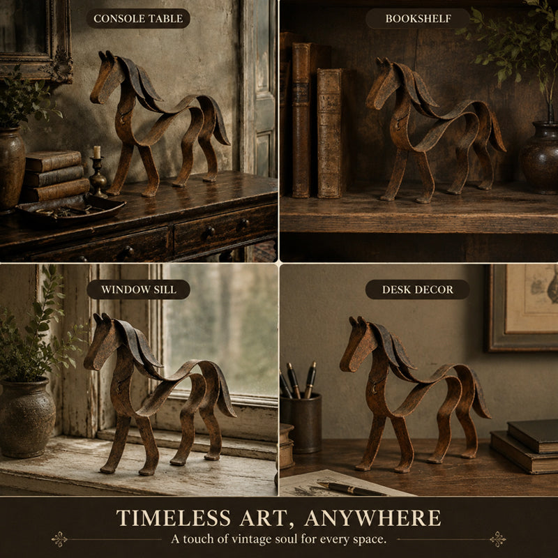 🐎Vintage Sculptural Ribbon Metal Horse Decor