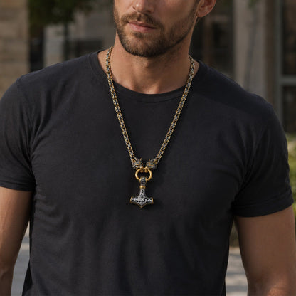 🐺Viking Wolf Head Mjölnir Hammer Jewelry Set ⚡– Stainless steel with Byzantine chain – Bold & durable – perfect for daily wear or gifting ✨💪