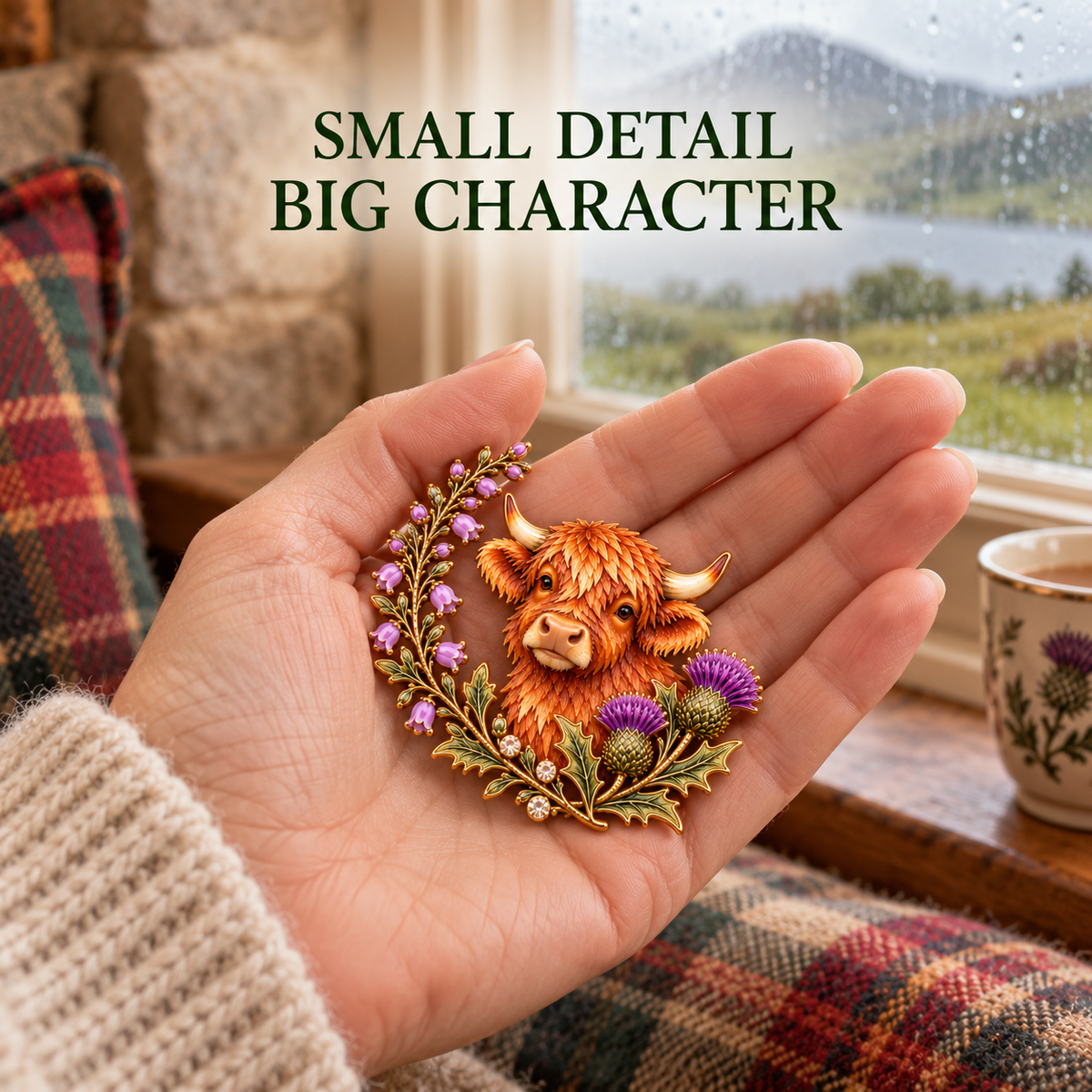 🐮Highland Cow & Thistle 🏴󠁧󠁢󠁳󠁣󠁴󠁿 Scottish Heritage Enamel Brooch