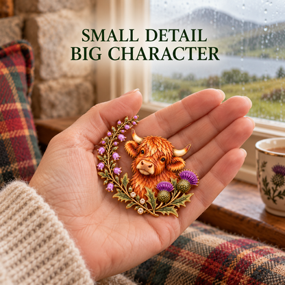 🐮Highland Cow & Thistle 🏴󠁧󠁢󠁳󠁣󠁴󠁿 Scottish Heritage Enamel Brooch