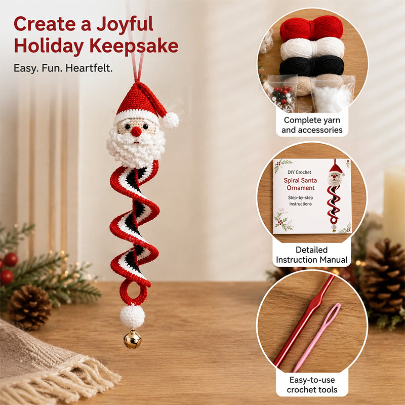 ☃️DIY Christmas Spiral Crochet Ornament Kit  | Complete Beginner-Friendly Set with Soft Yarn, Crochet Hook, Festive Beads, Snowflakes & Step-by-Step Guide 🧶🎄