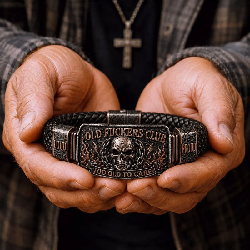 ☠️Old Fuckers Club Braided Leather Bracelet  | 2026 Limited Edition Vintage Bracelet