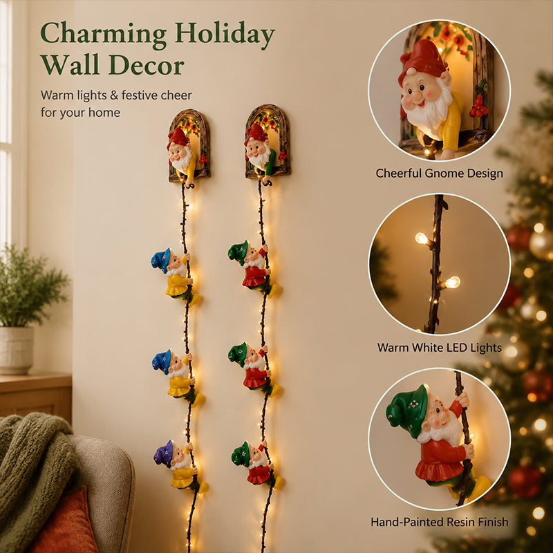 🎄  Climbing Gnome Christmas String Lights, Indoor Outdoor Wall Hanging Holiday Decor