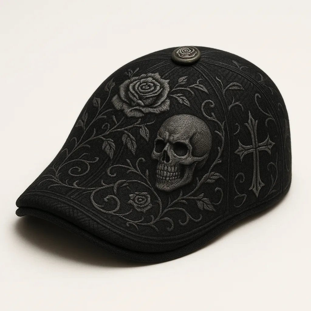 💀Handcrafted Skull & Thorn Flat Cap🎁Buy 2 Free Shipping