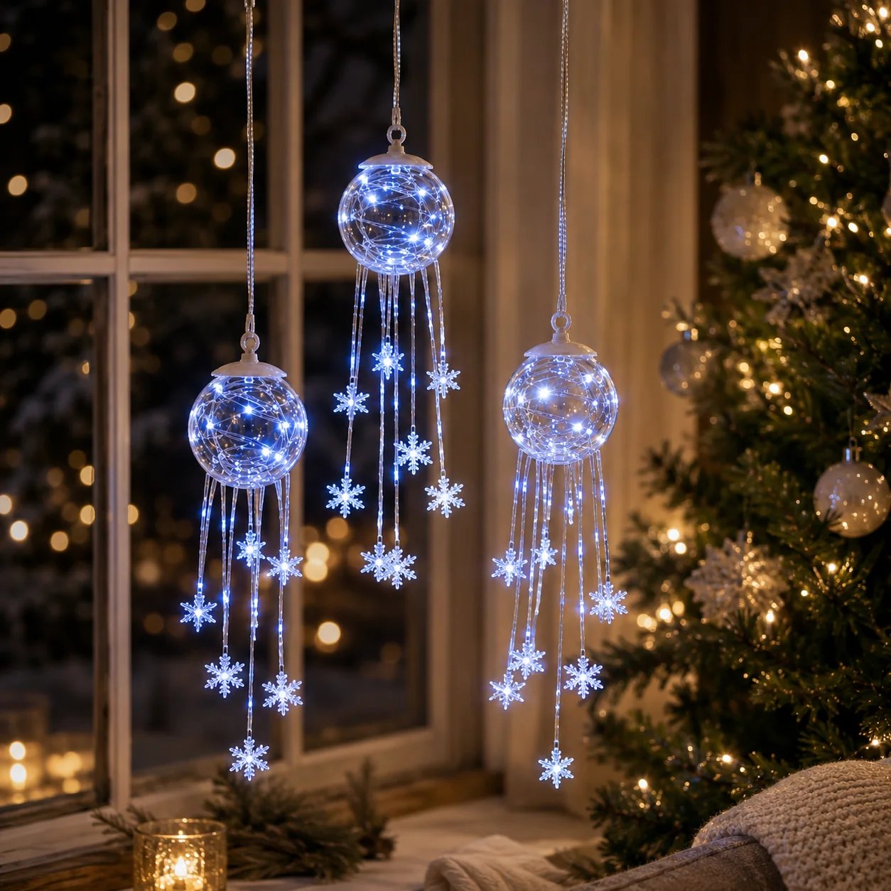 ❄️Winter Magic Snowflake Cascade – LED Hanging Christmas Ornament