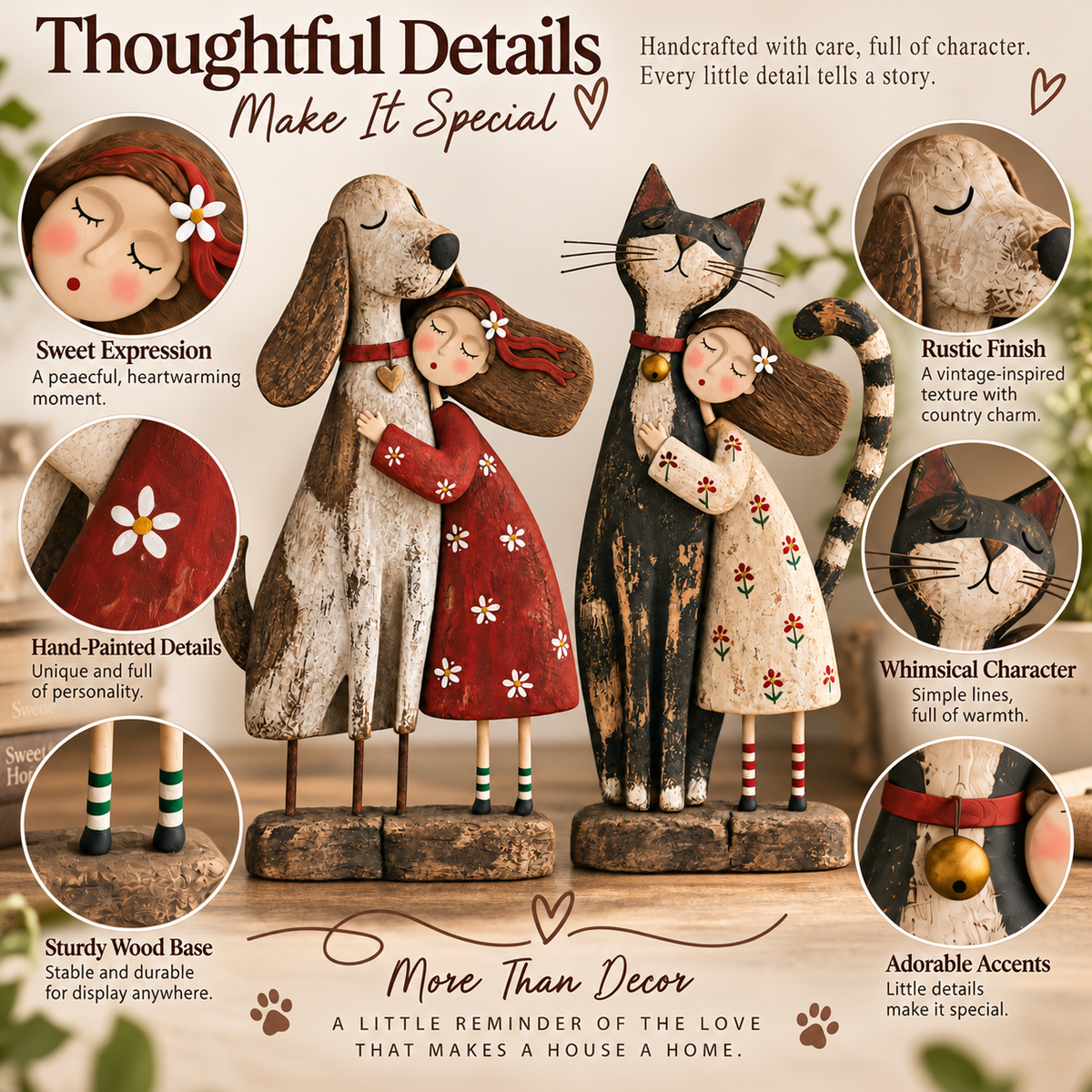 Girl & Her Best Friend Folk Art Figurine