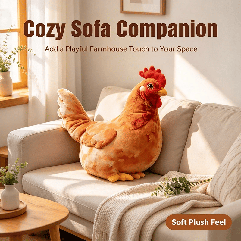 🐔 Chicken-Shaped Plush Pillow – Cute Realistic Hen Stuffed Animal & Cozy Home Decor Cushion ✨
