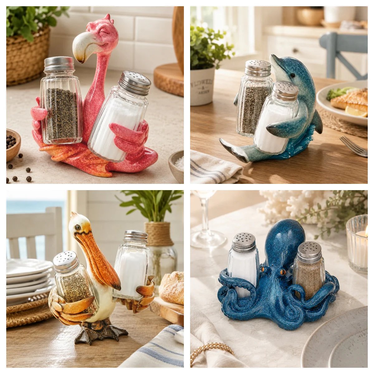 🐬Coastal Animal Salt & Pepper Shaker Holder Set