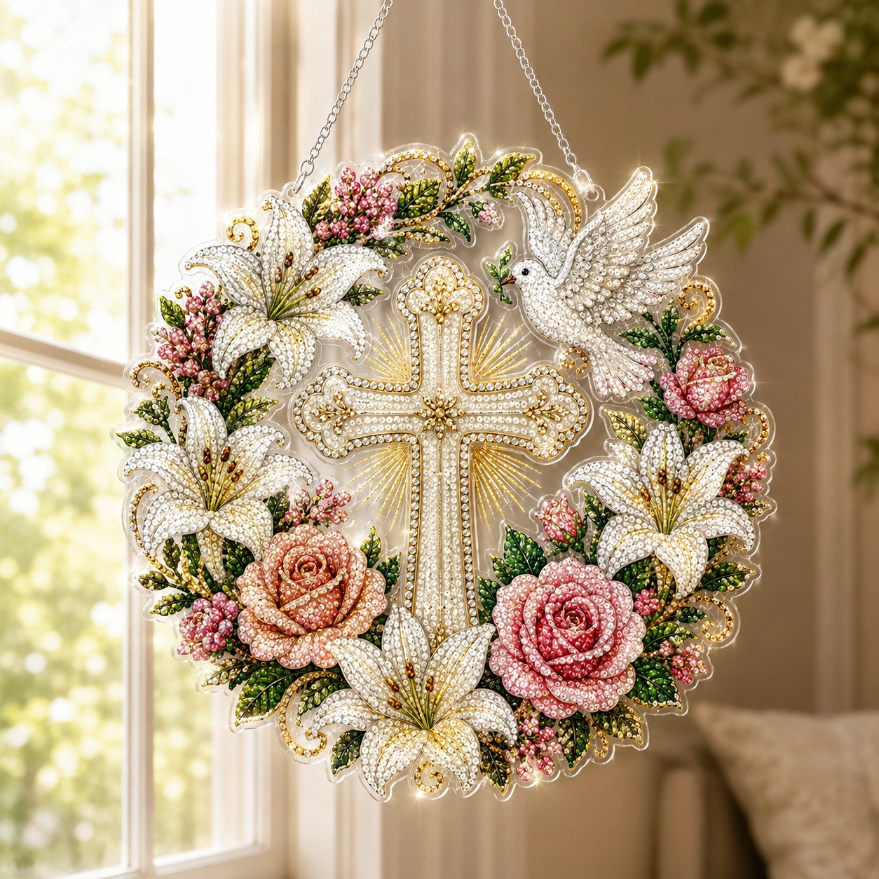 ✝️🕊️Christian Cross & Dove Diamond Art Hanging Ornament Kit