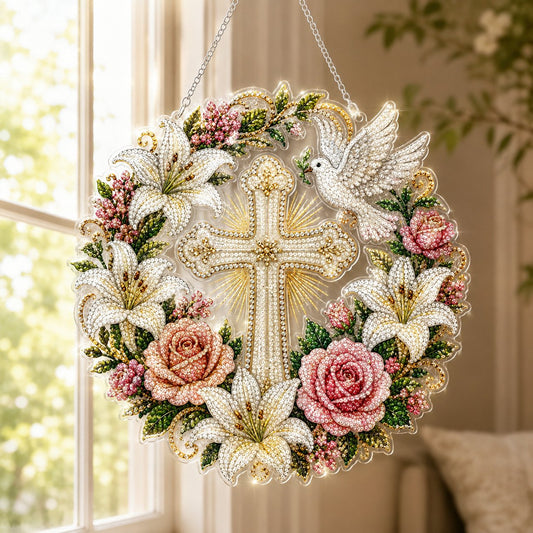 ✝️🕊️Christian Cross & Dove Diamond Art Hanging Ornament Kit