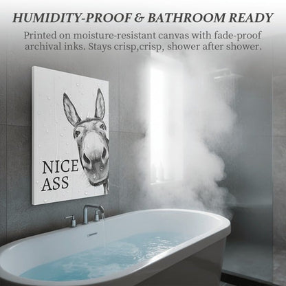 The cheeky "Nice Ass" donkey bathroom canvas art Hidden humour for pure jo