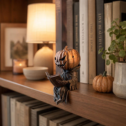🎃Reading Pumpkin Shelf Sitter Cozy Halloween Bookshelf Decor for Book Lovers